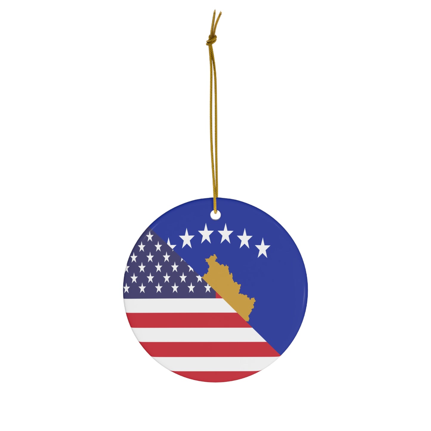 Kosovo American Flag Kosovar Ceramic Ornament | Christmas Tree Ornaments