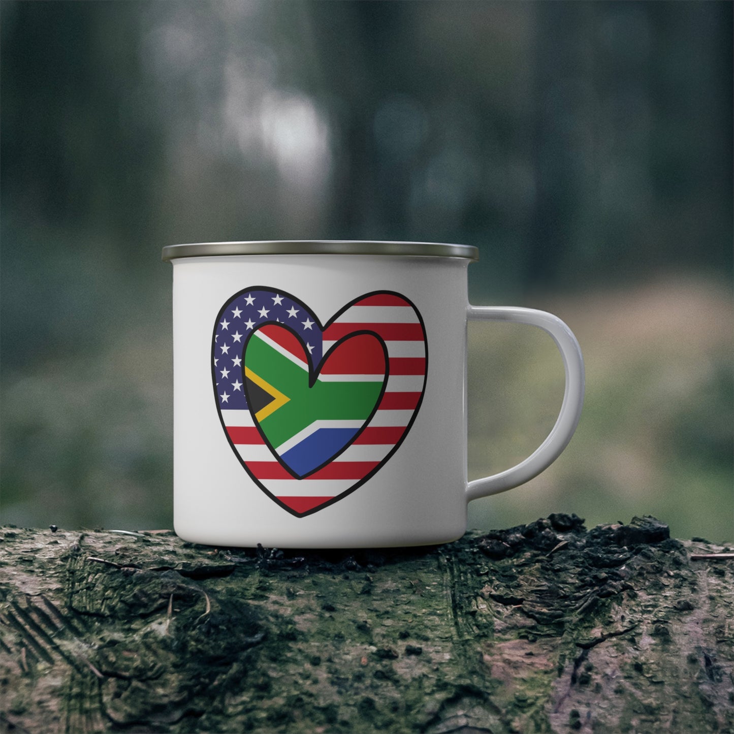 South African American Heart Valentines Day Gift Half Africa USA Flag 12oz Enamel Mug