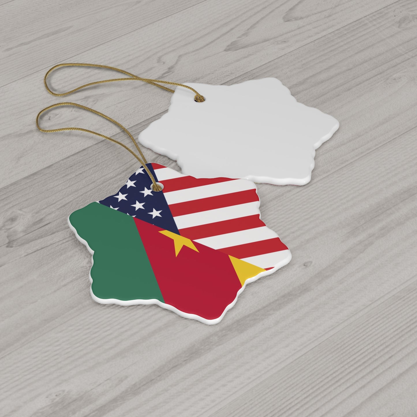 Cameroon American Flag Cameroonian USA Ceramic Ornament | Christmas Tree Ornaments