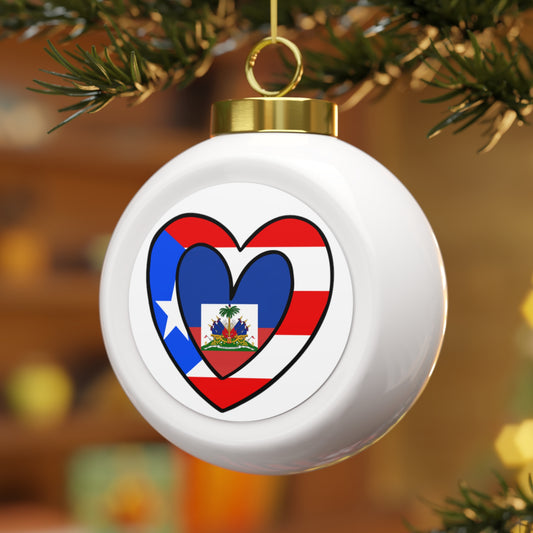 Puerto Rican Haitian Flag Heart Half Rico Haiti Christmas Tree Ball Ornament