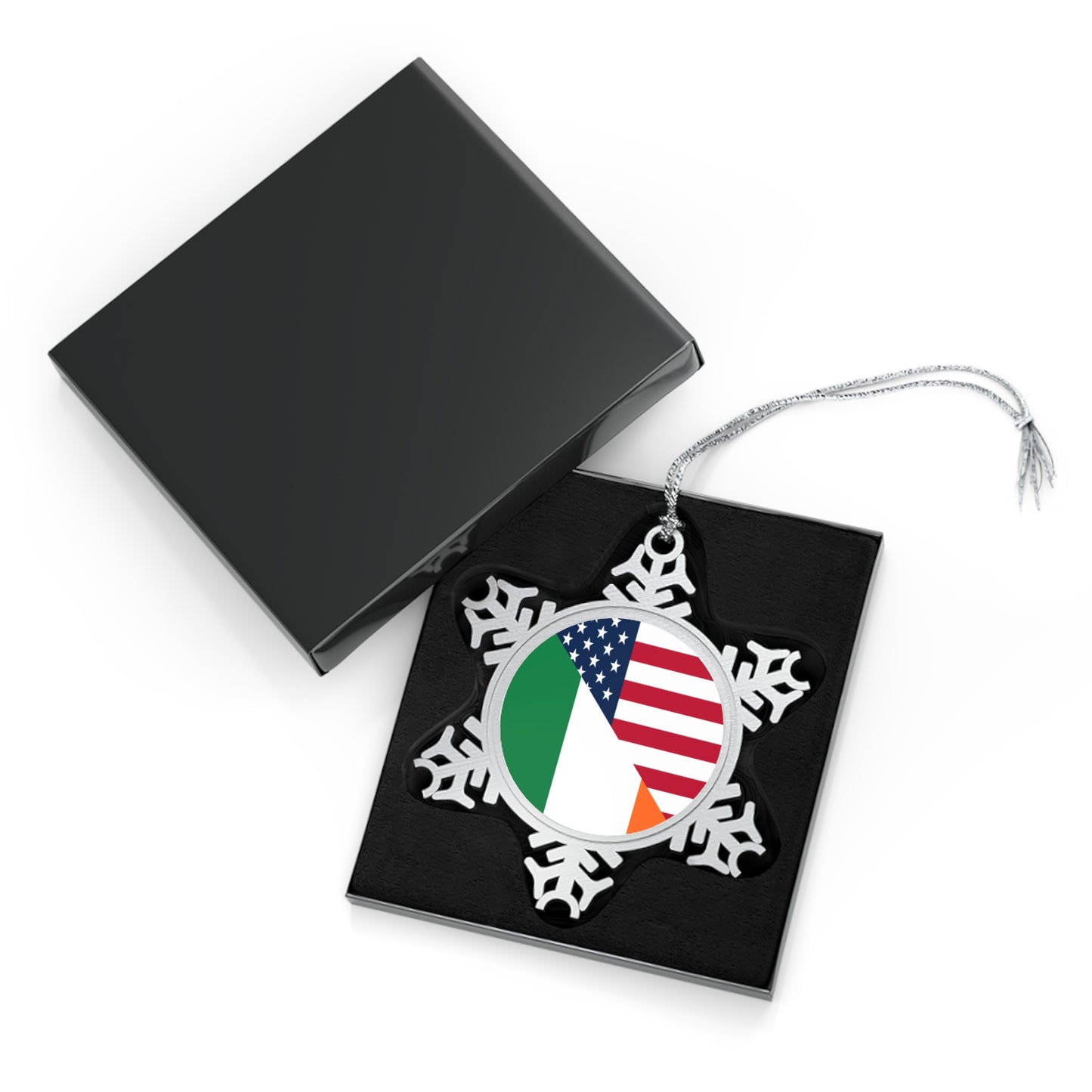 Irish American Flag Half Ireland USA Pewter Snowflake Ornament