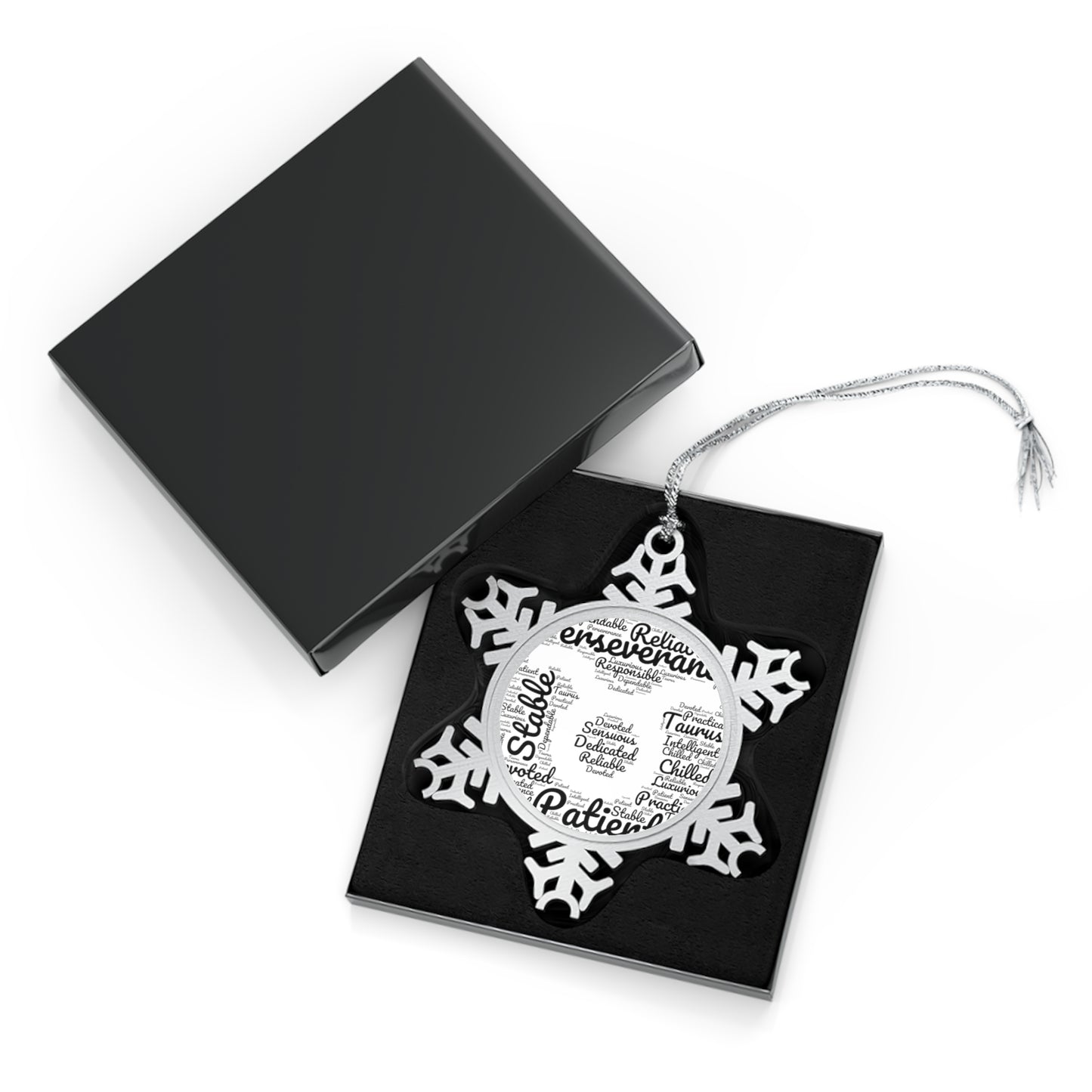 Taurus Zodiac Sign Black Pewter Snowflake Ornament