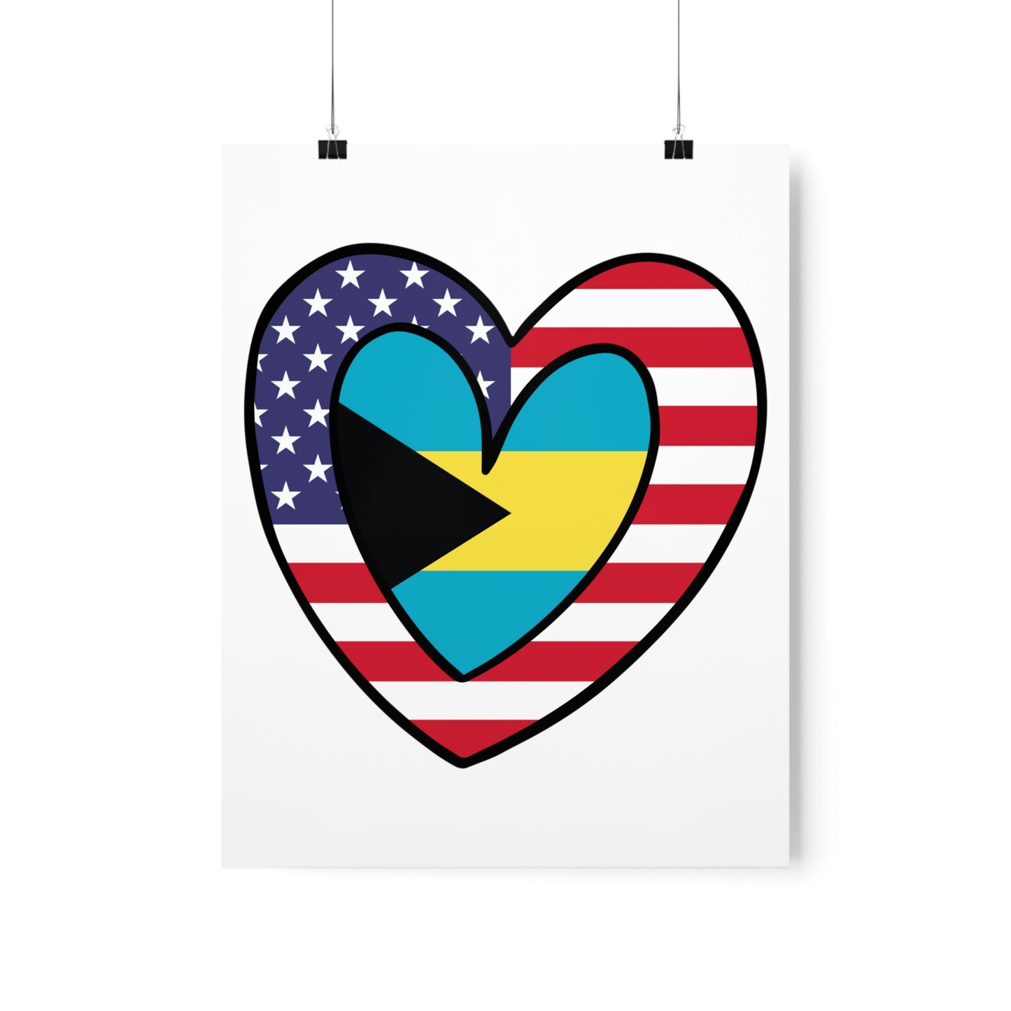 Bahamas American Heart Valentines Day Gift Half Bahamian USA Flag Premium Matte Poster