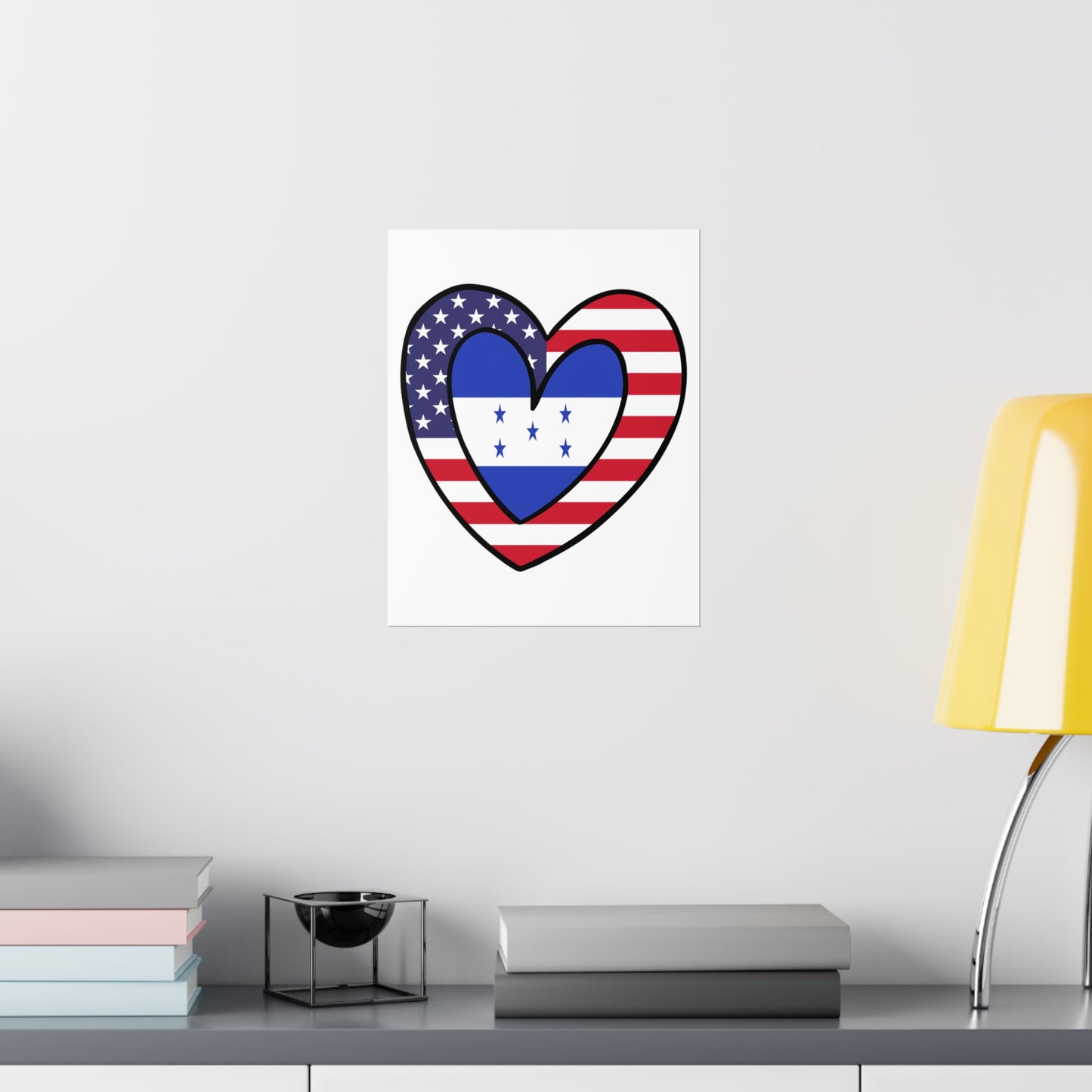 Honduran American Heart Valentines Day Gift Half Honduras USA Flag Premium Matte Poster