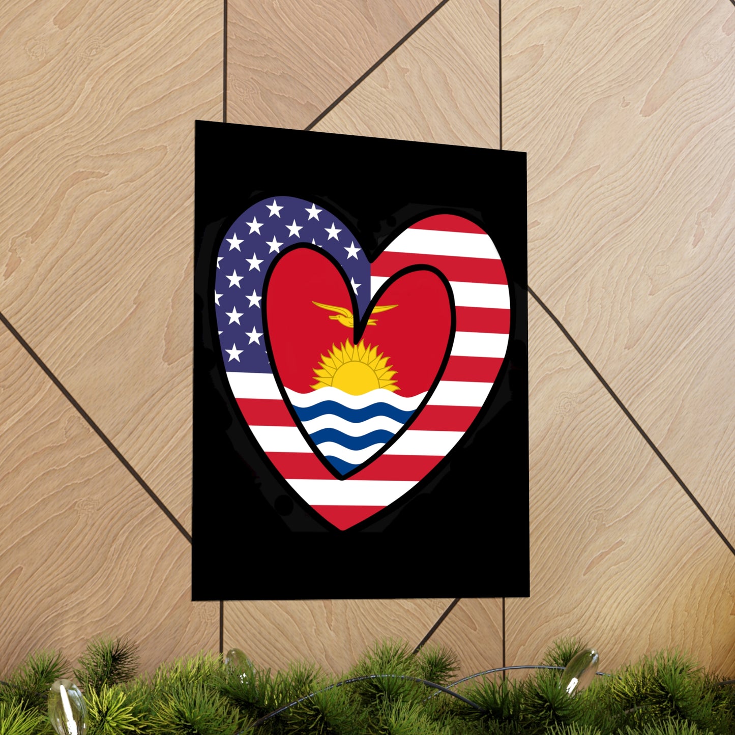 Kiribati American Heart Valentines Day Wedding Gift Half Micronesian USA Flag Premium Matte Poster