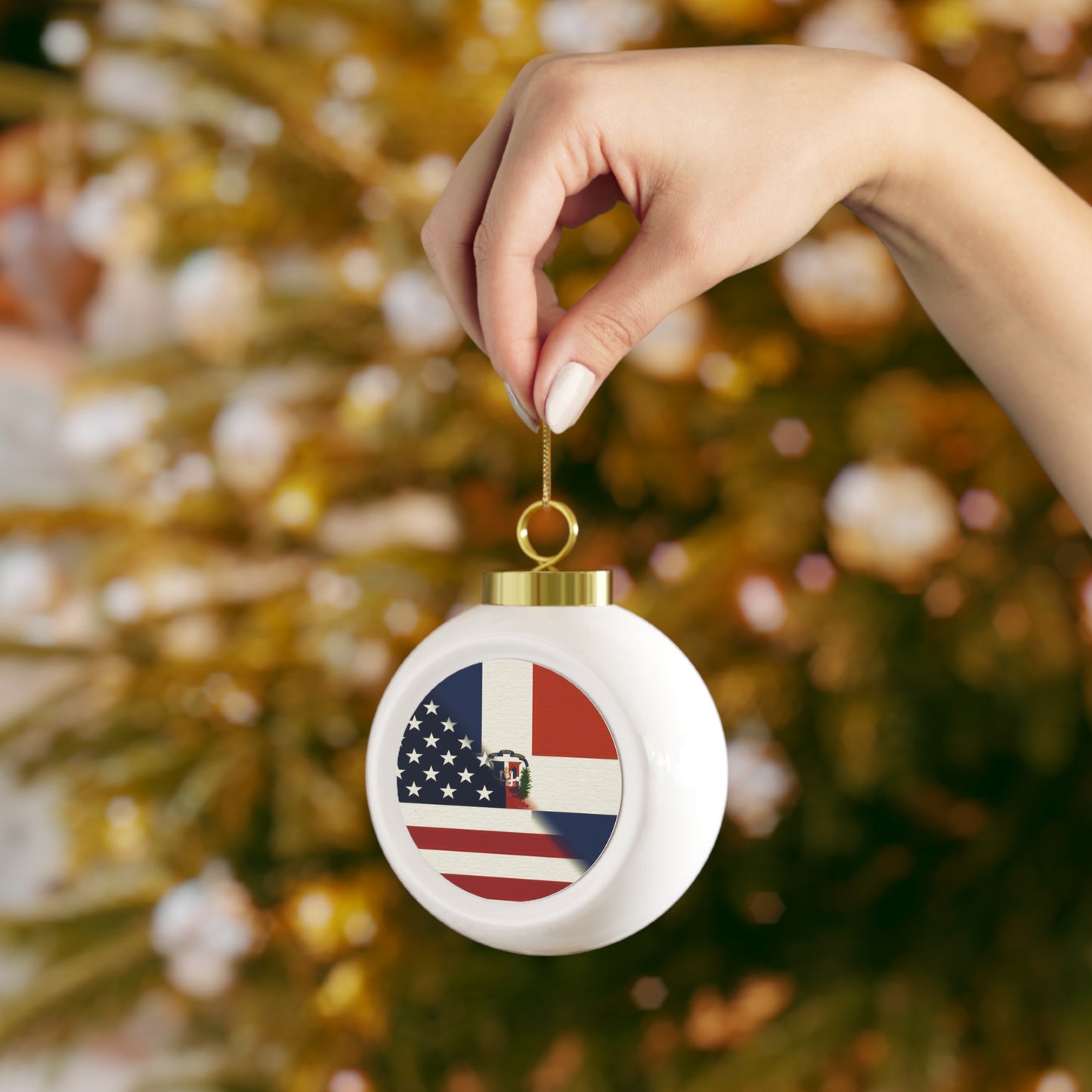 Dominican Republic America Flag | US D.R. Christmas Tree Ball Ornament