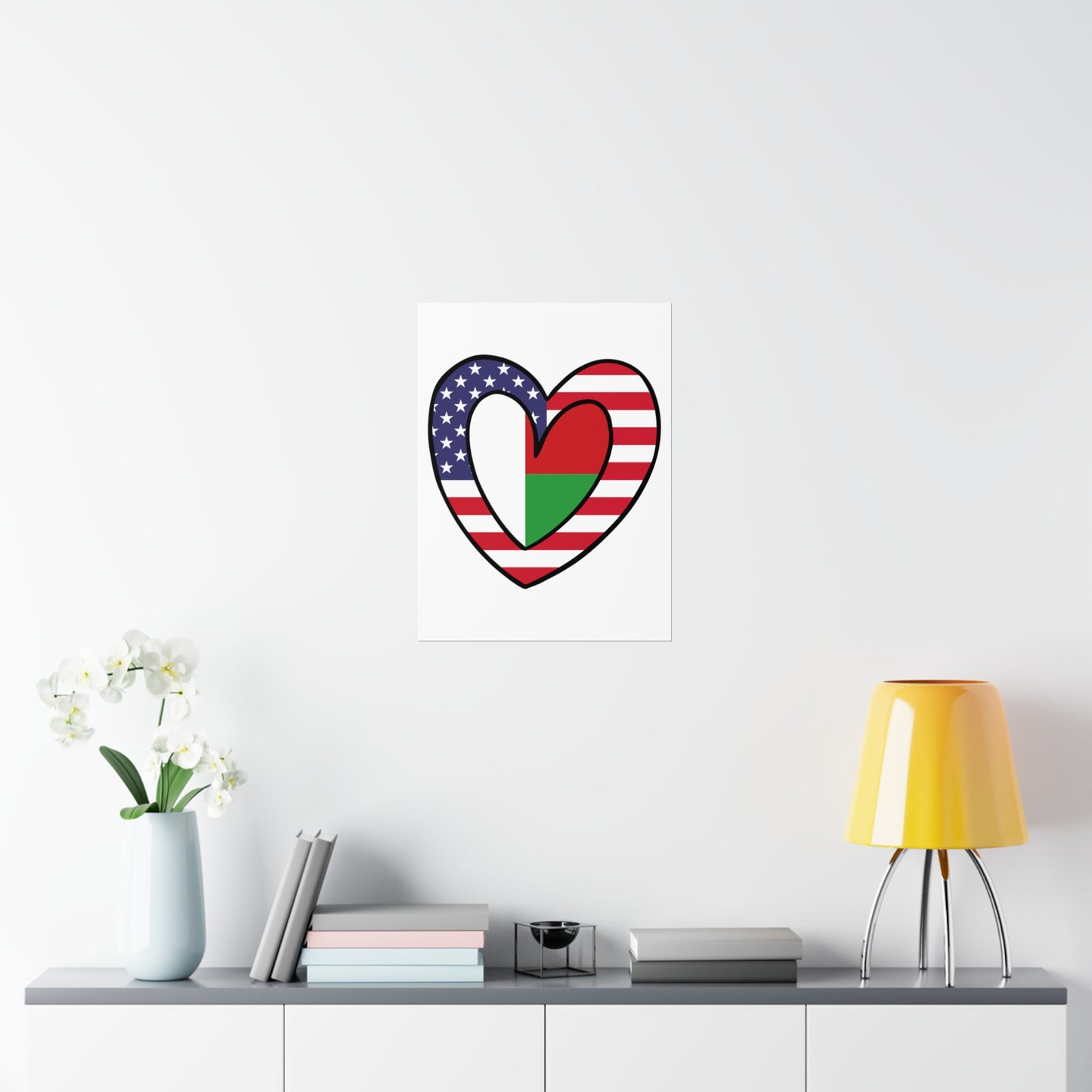 Madagascar American Heart Valentines Day Wedding Gift Half Madagascan USA Flag Premium Matte Poster