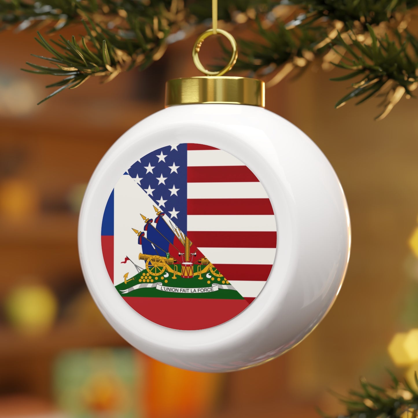 Haiti America Flag | Half Haitian American Flag Ayiti Christmas Tree Ball Ornament