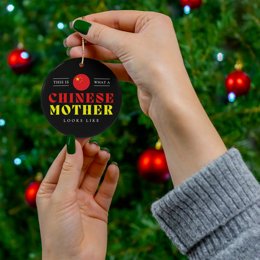 Chinese Mother Looks Like China Flag Mothers Day Ceramic Ornament | Christmas Tree Ornaments