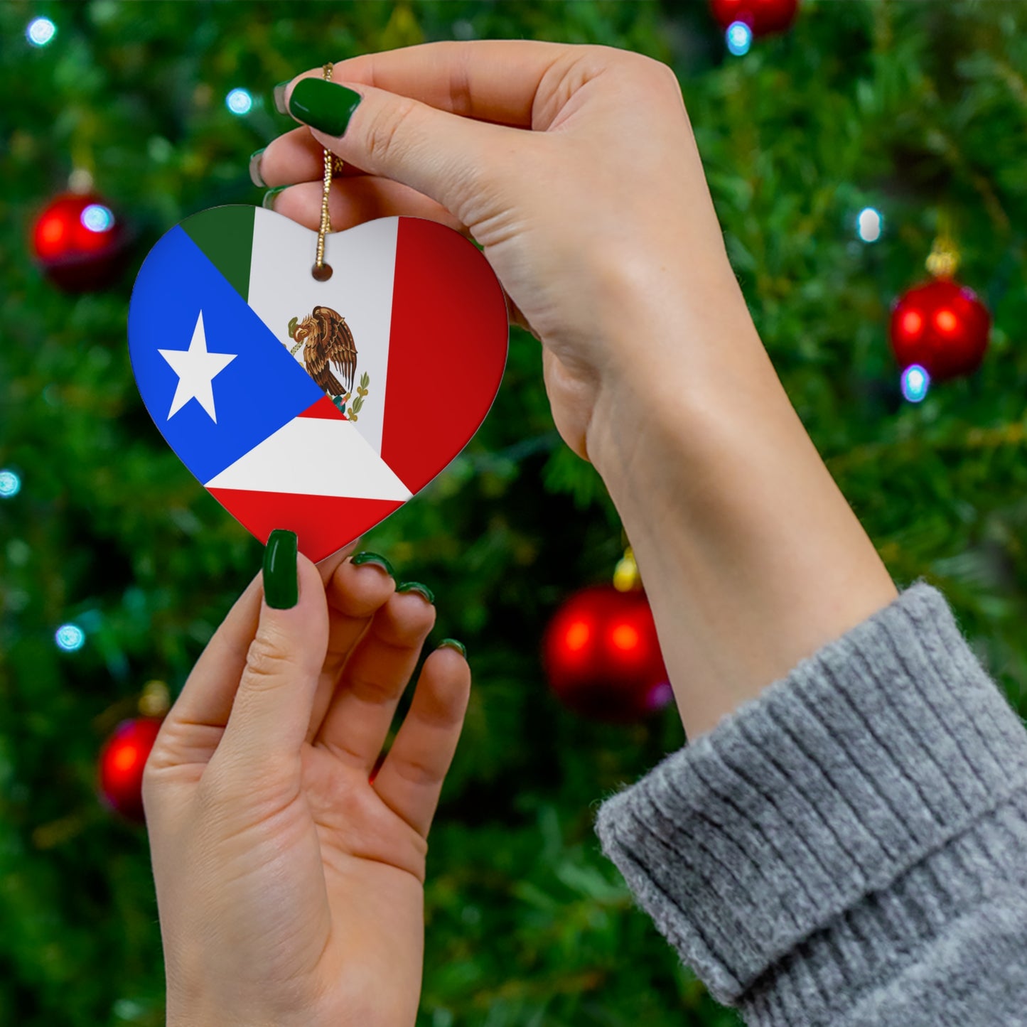 Puerto Rican Mexican Flag Half Mexico Puerto Rico Ceramic Ornament | Christmas Tree Ornaments