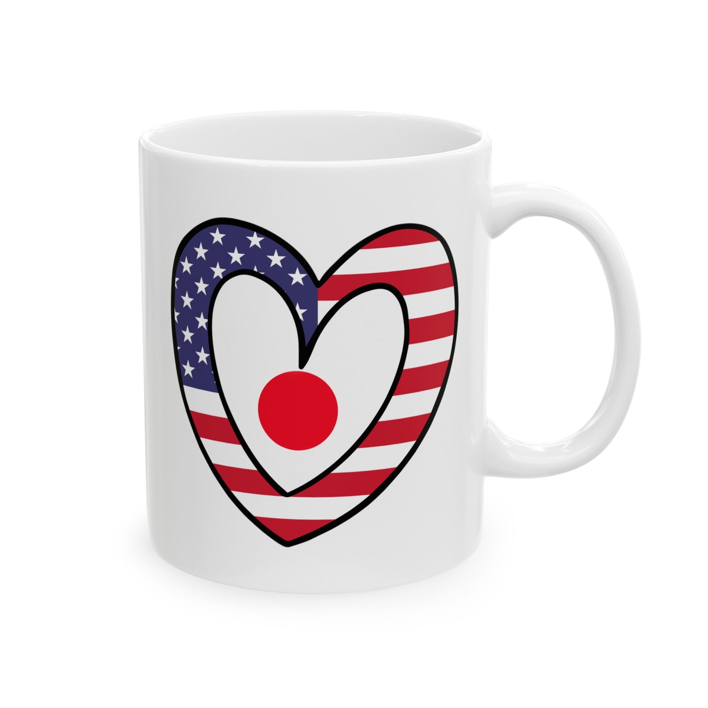 Japanese American Heart Valentines Day Gift Half Japan USA Flag Ceramic Mug 11oz, 15oz Cup