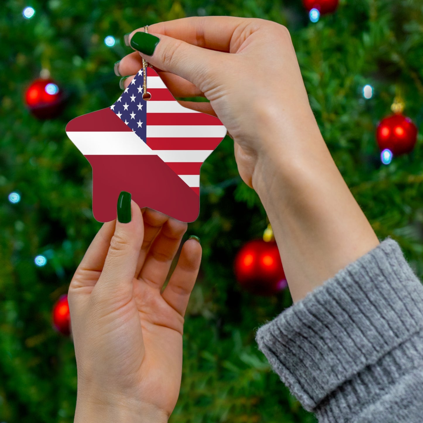 Latvian American Flag Latvia USA Ceramic Ornament | Christmas Tree Ornaments