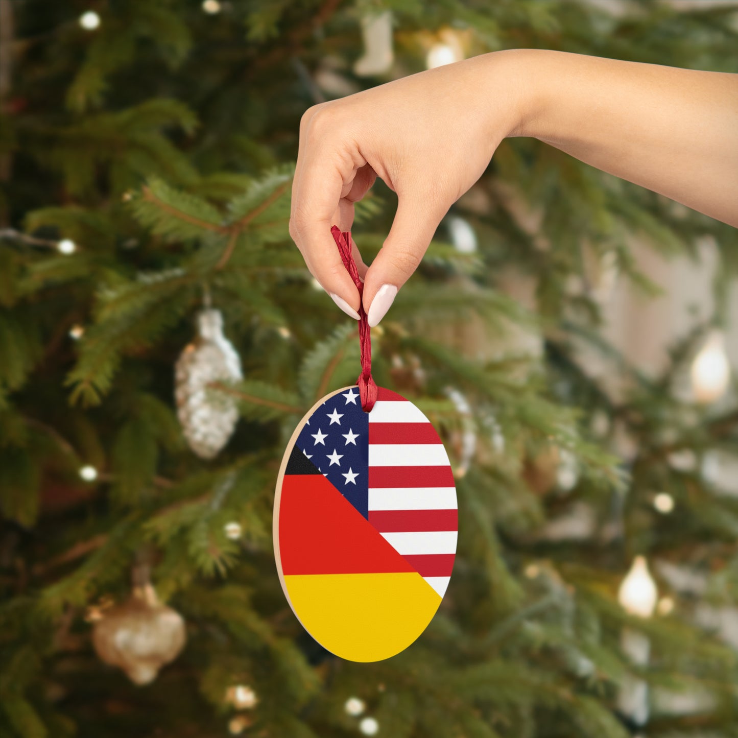 German American Flag Germany USA Wooden Ornament