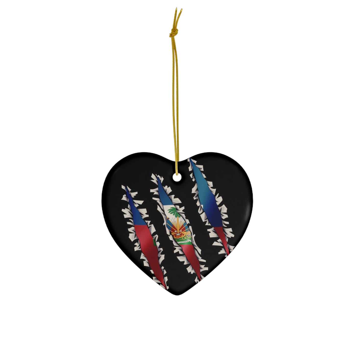 Haitian Flag Slash | Haiti Underneathe Ceramic Ornament | Christmas Tree Ornaments