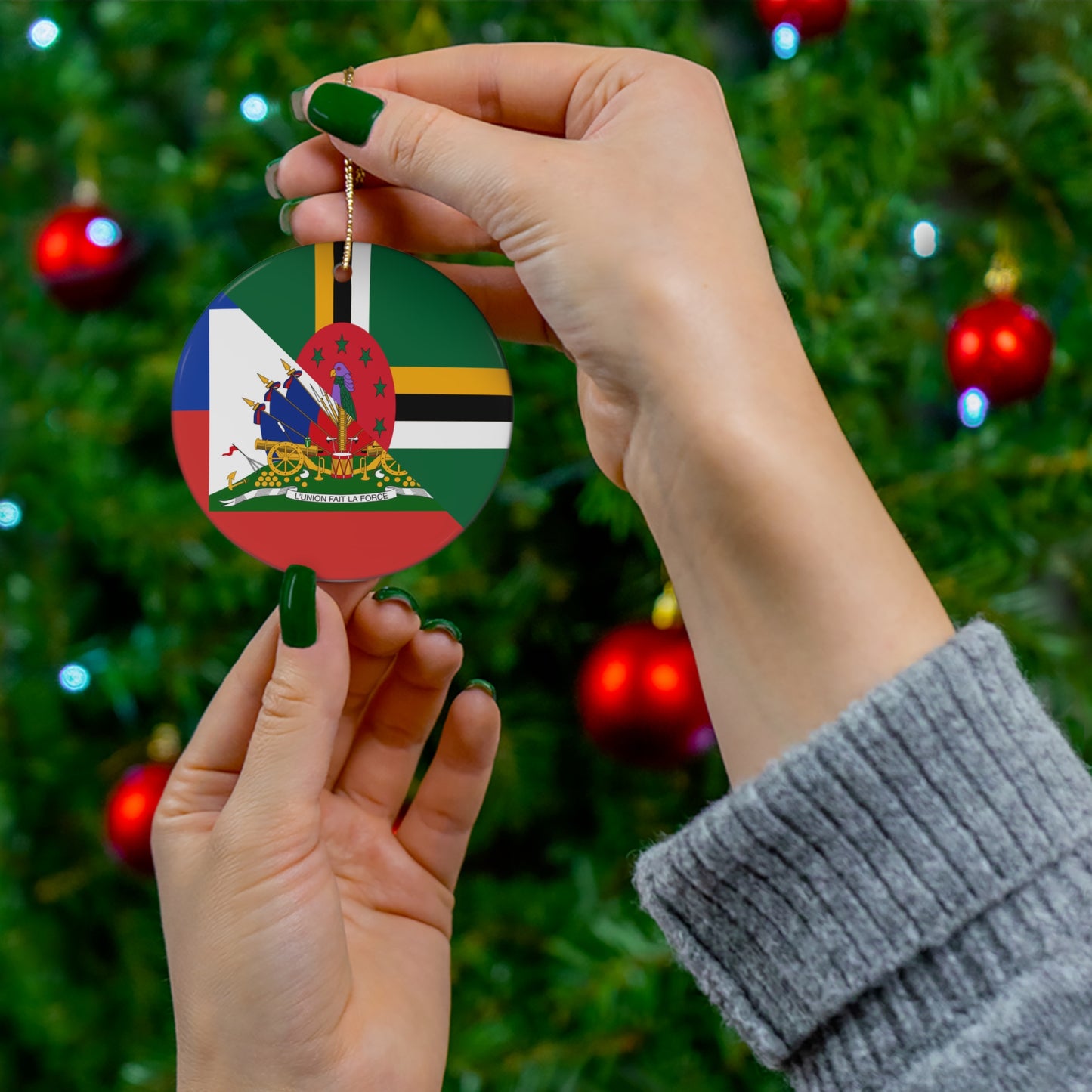 Dominica Haiti Flag Dominican Haitian Ceramic Ornament | Christmas Tree Ornaments