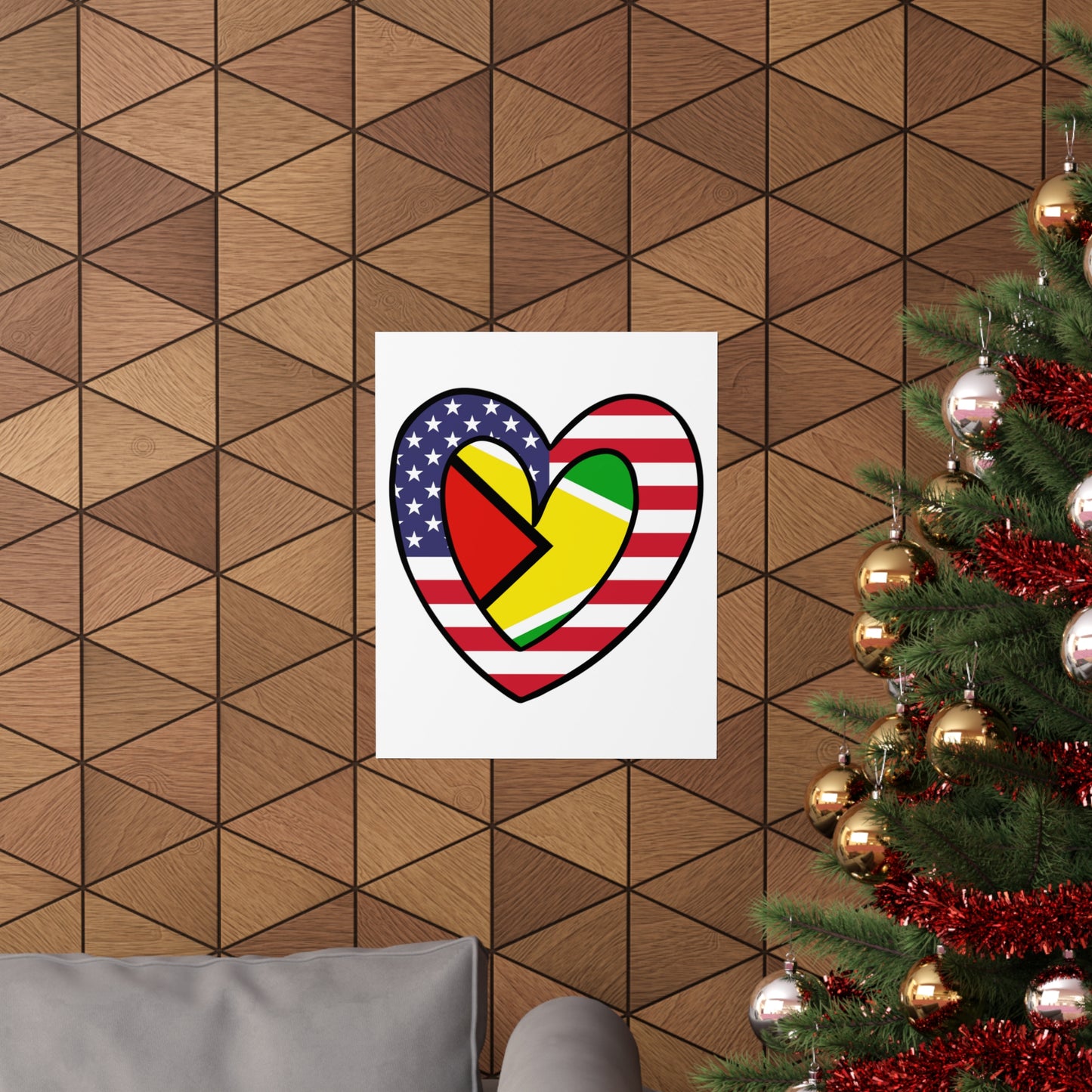 Guyanese American Heart Valentines Day Gift Half Guyana USA Flag Premium Matte Poster