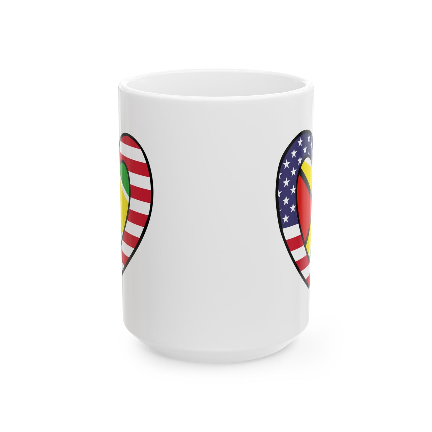 Guyanese American Heart Valentines Day Gift Half Guyana USA Flag Ceramic Mug 11oz, 15oz Cup