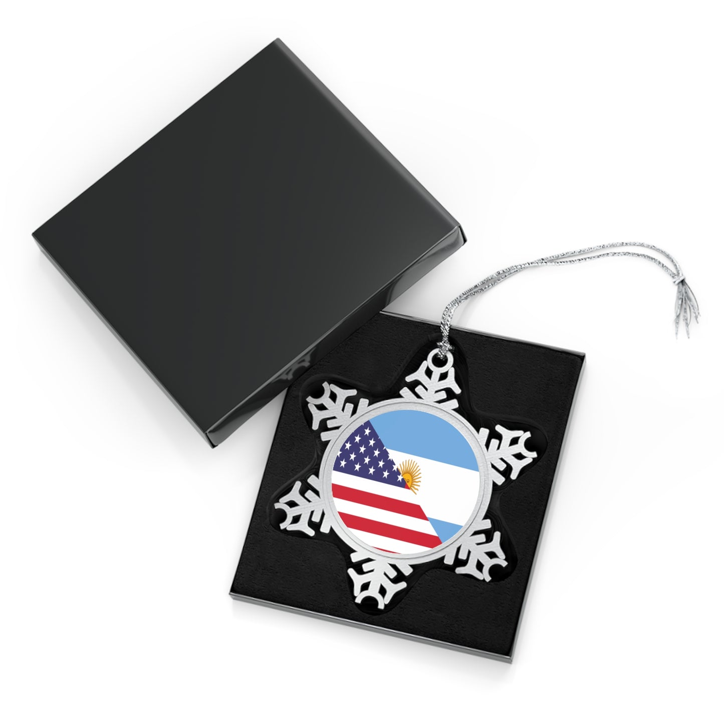 Argentina American Flag Argentinian USA Half Pewter Snowflake Ornament