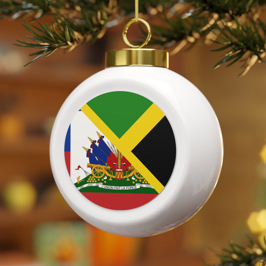 Haitian Jamaican Flag | Half Jamaica Haiti Christmas Tree Ball Ornament