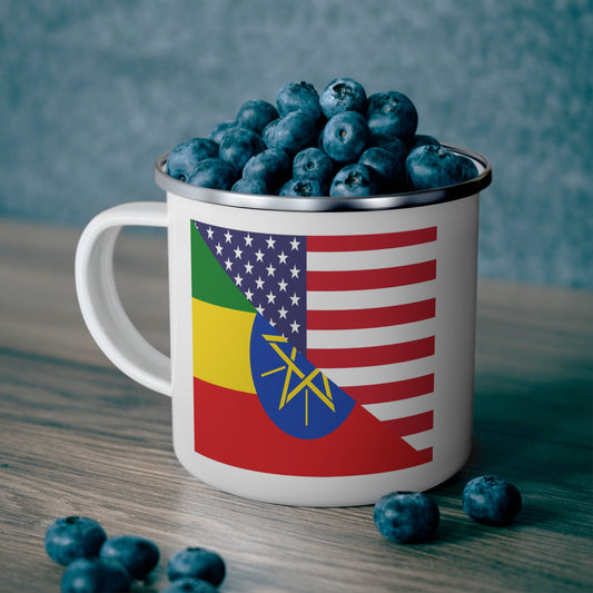 Ethiopian American Flag Ethiopia USA 12oz Enamel Mug