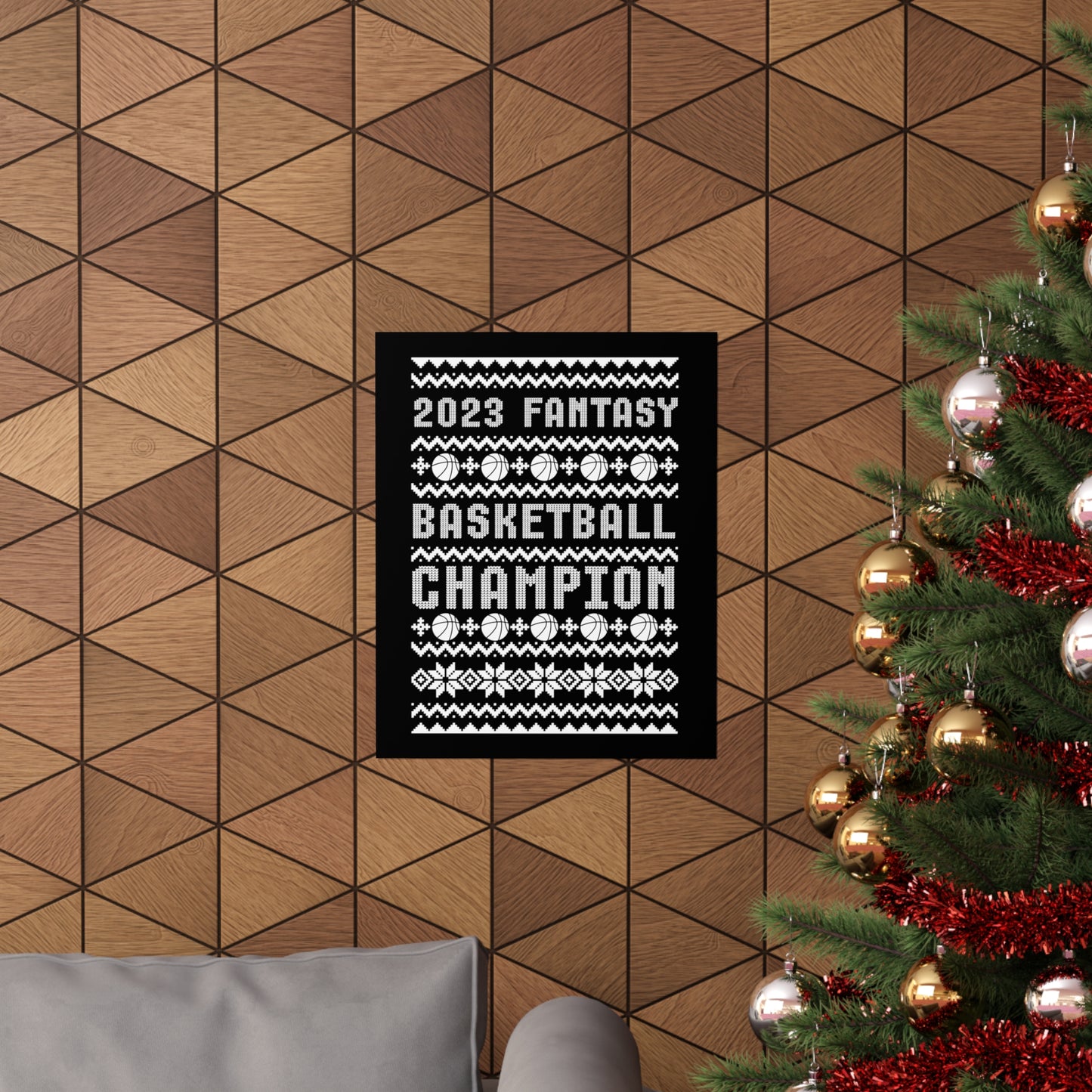 2023 Fantasy Basketball Champion Ugly Holiday Christmas Champ Premium Matte Poster