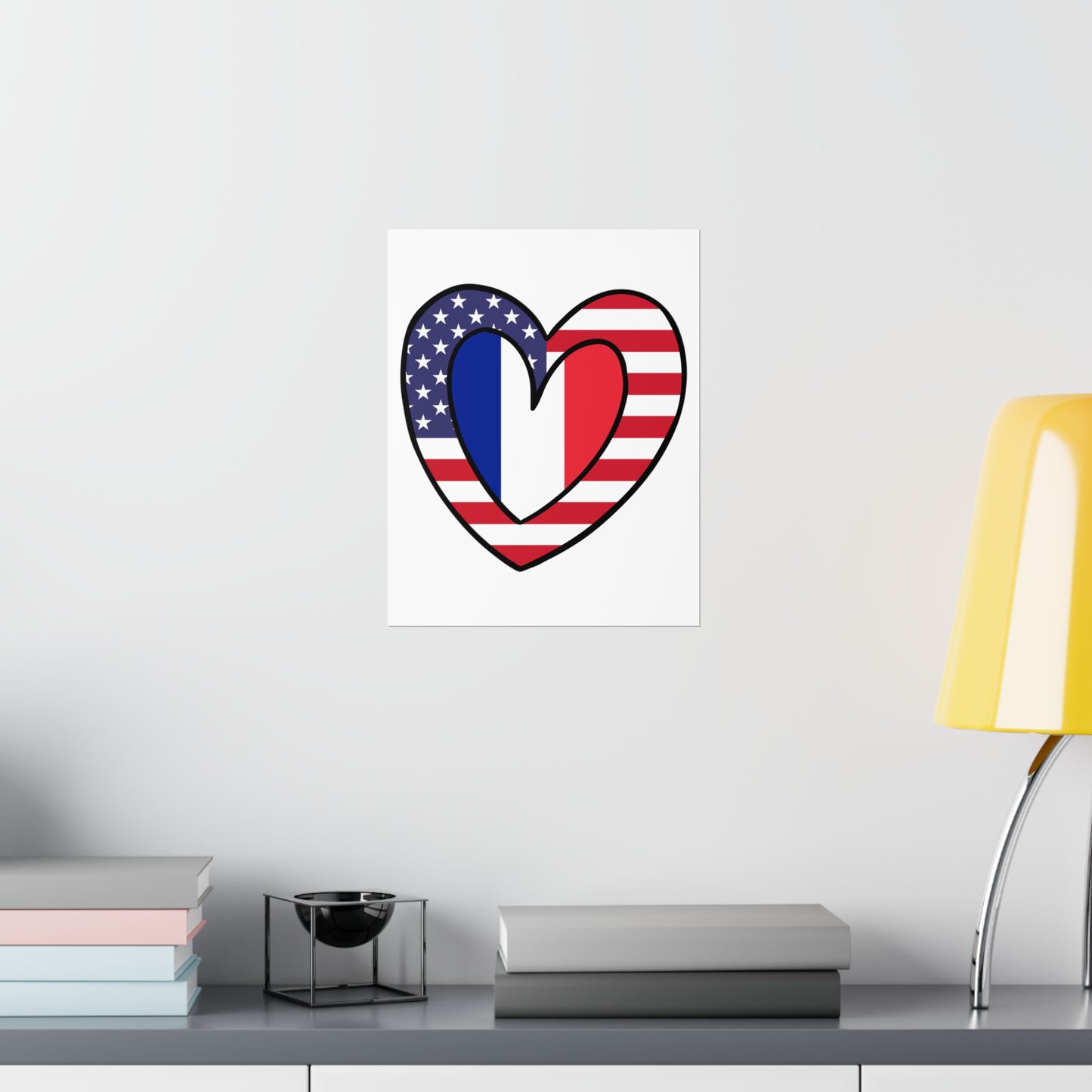 French American Heart Valentines Day Gift Half France USA Flag Premium Matte Poster