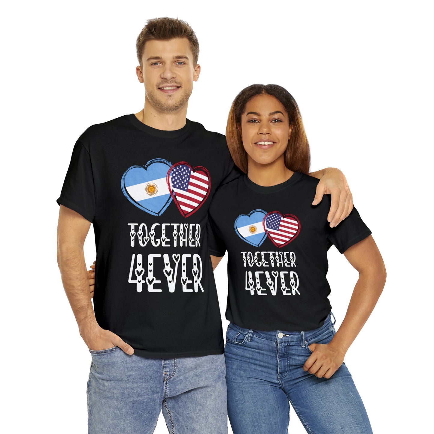 Argentina USA Valentines Gift Flag Heart Argentinian American Together 4ever T-Shirt | Unisex Tee Shirt