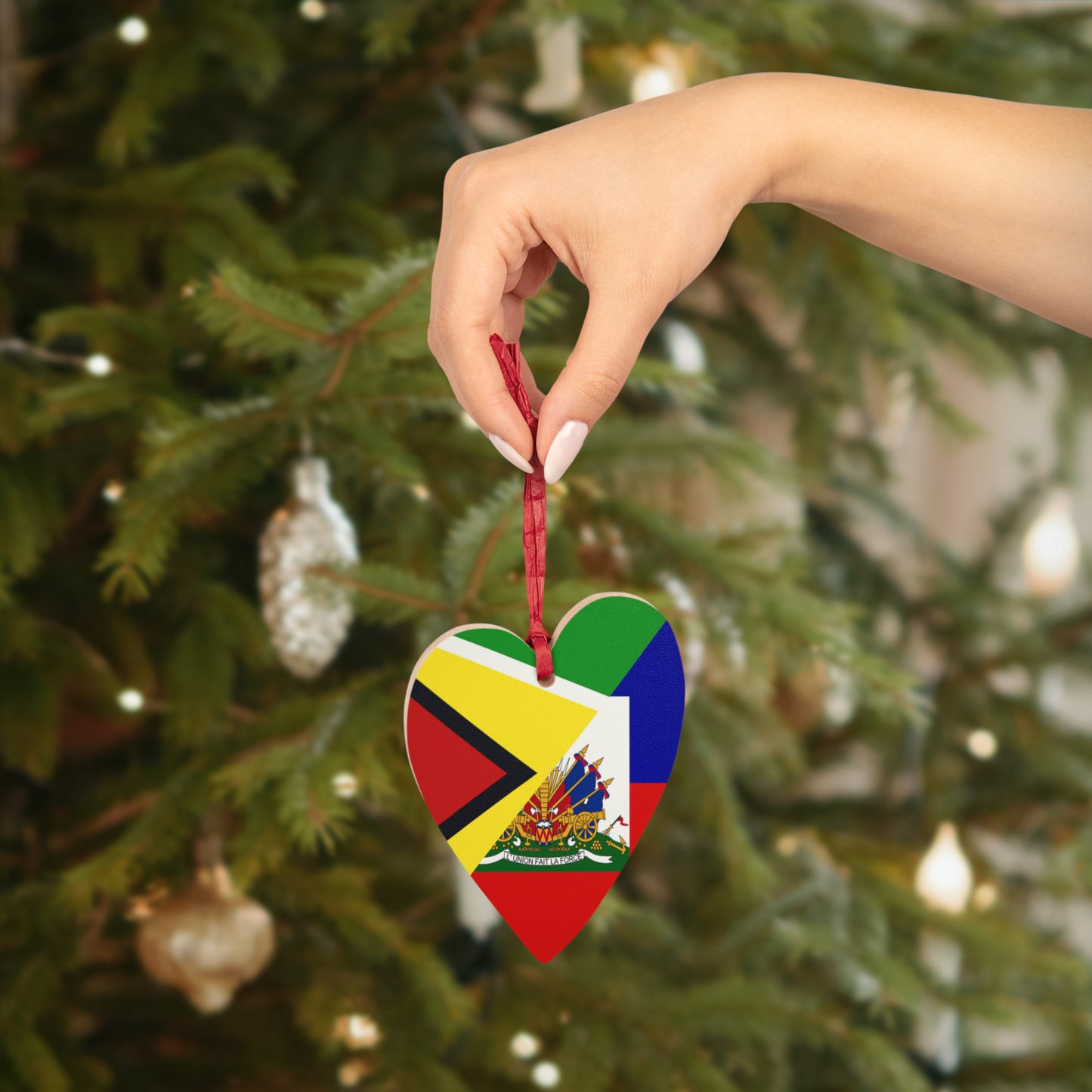 Guyanese Haitian Flag | Half Guyana Haiti Flag Wooden Ornament