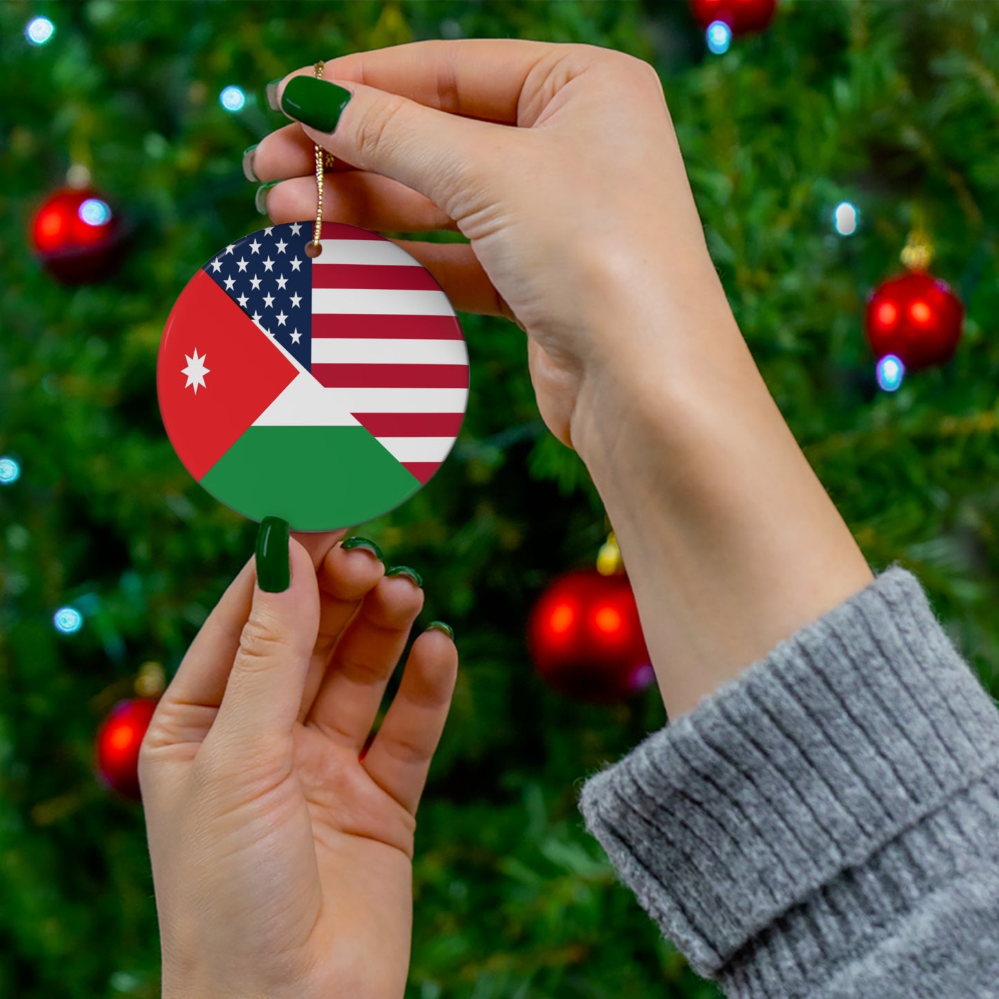 Jordan American Flag Half Jordanian USA Ceramic Ornament | Christmas Tree Ornaments