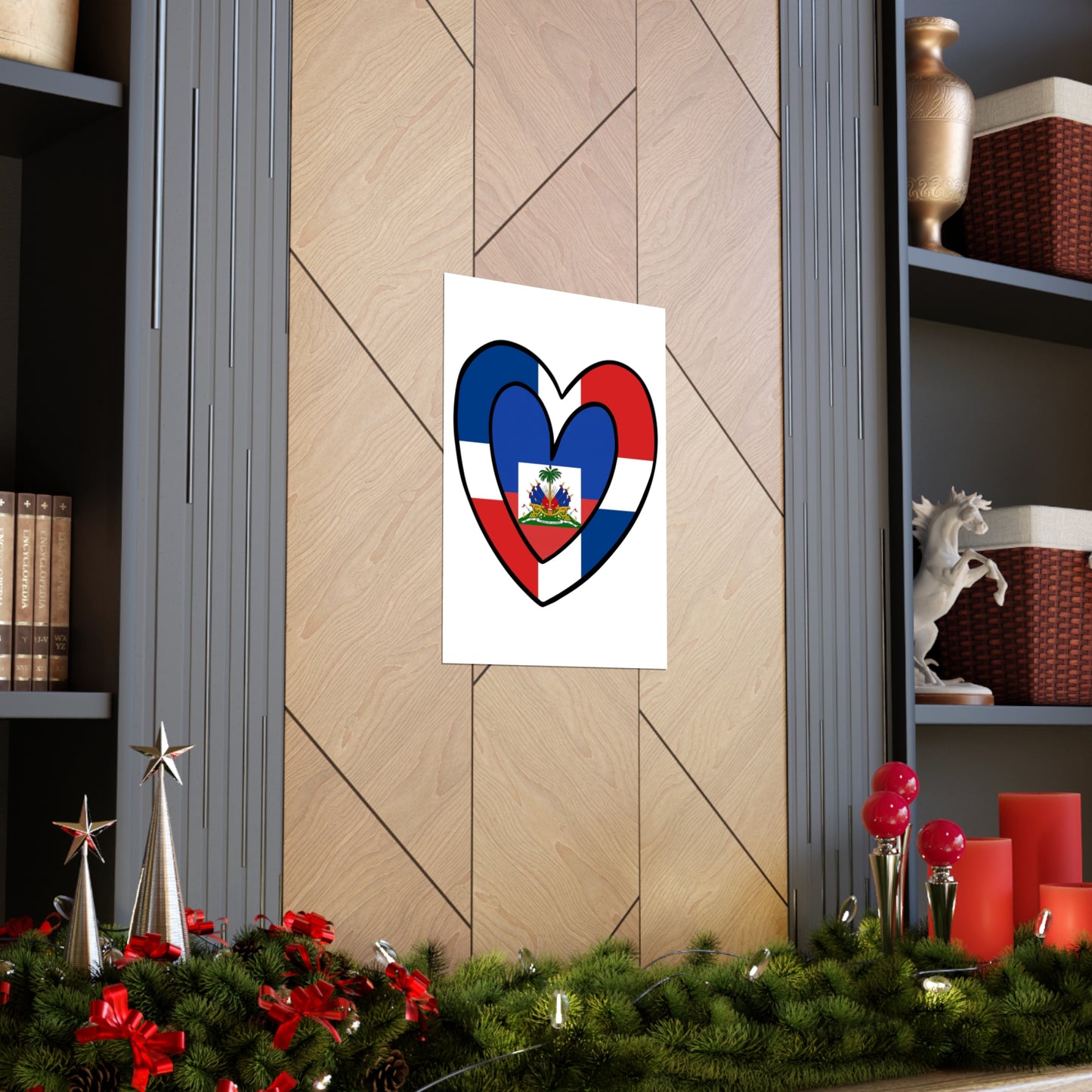 Dominican Haitian Flag Inner Heart DR Republic Haiti  Premium Matte Poster