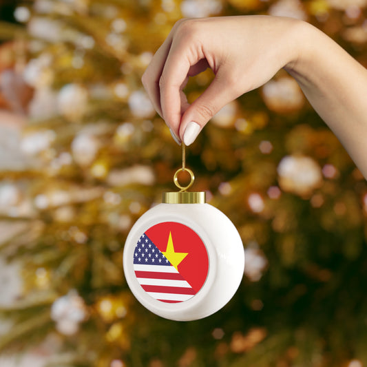 Vietnamese American Flag Half Vietnam USA Christmas Tree Ball Ornament