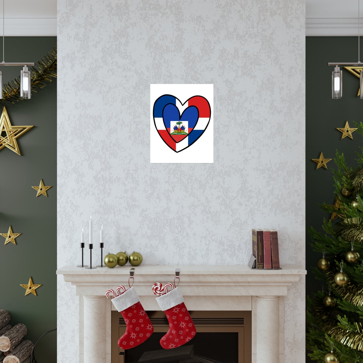 Dominican Haitian Flag Inner Heart DR Republic Haiti  Premium Matte Poster