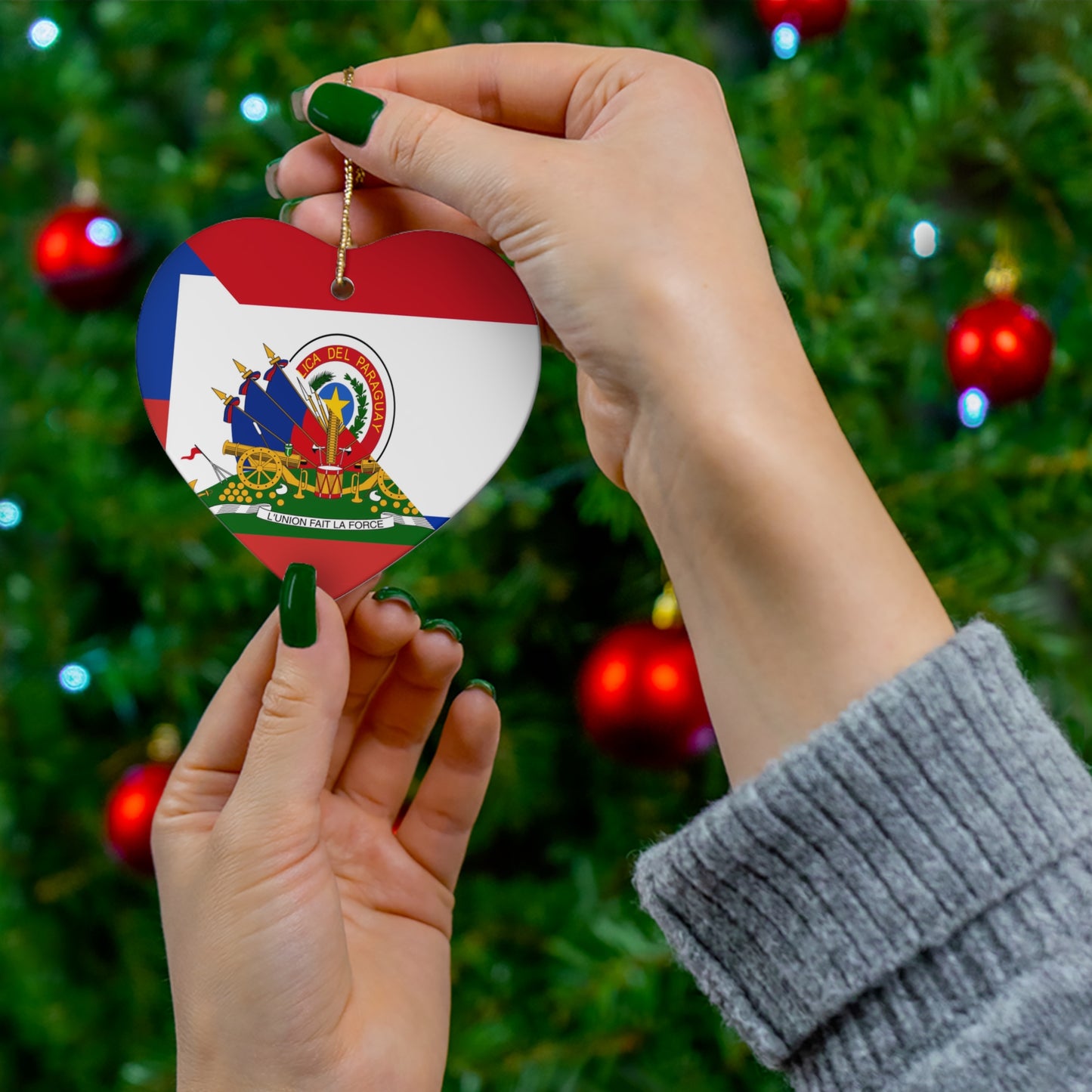 Haitian Paraguayan Flag | Haiti Paraguay Ceramic Ornament | Christmas Tree Ornaments