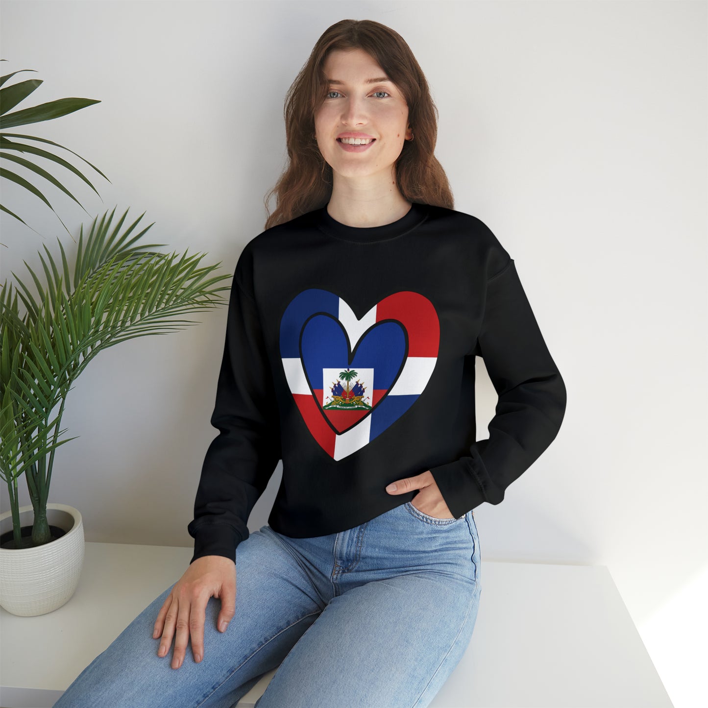 Dominican Haitian Flag Inner Heart DR Republic Haiti  Unisex Sweatshirt