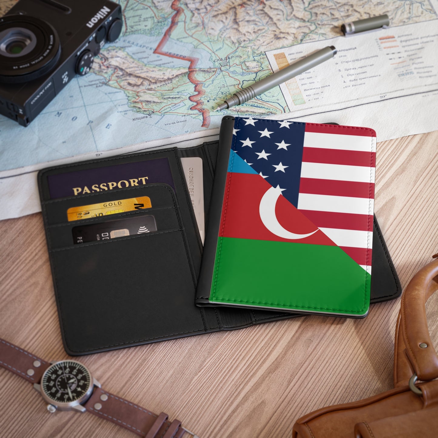 Azerbaijan American Flag USA Passport Cover