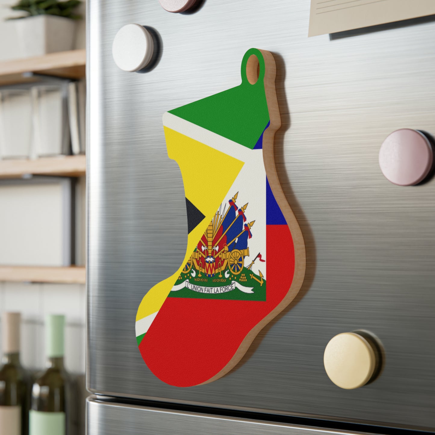 Guyanese Haitian Flag | Half Guyana Haiti Flag Wooden Ornament