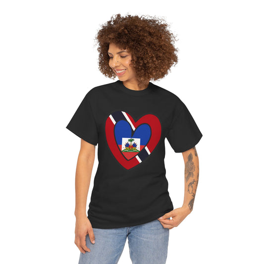 Haiti Trinidad Tobago Flag Heart T-Shirt | Unisex Haitian Trini USA Men Women Tee