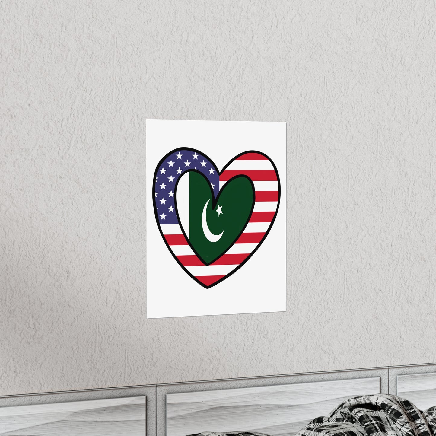 Pakistani American Heart Valentines Day Gift Half Pakistan USA Flag Premium Matte Poster