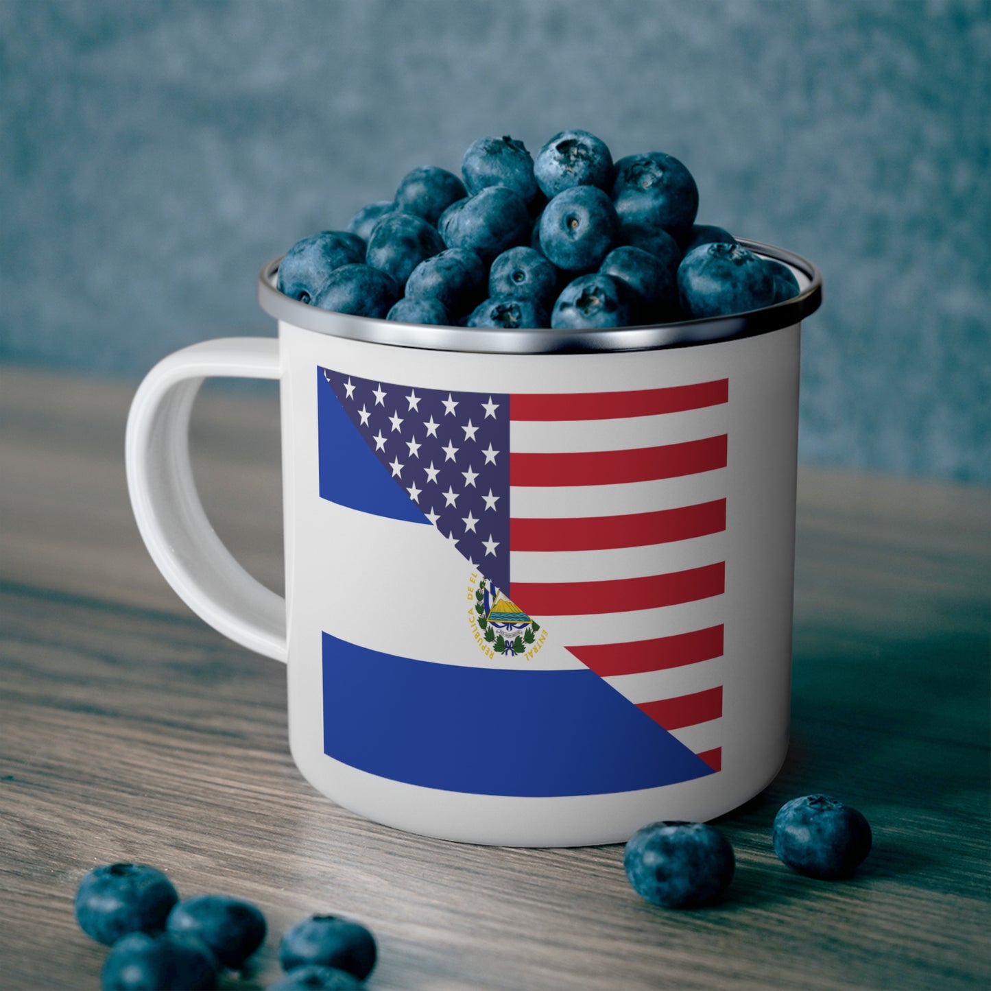 El Salvador American Flag USA 12oz Enamel Mug