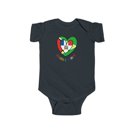 Guyanese Dominican Heart Text Flag Baby Bodysuit | Unisex Guyana DR Republic Newborn Boy Girl