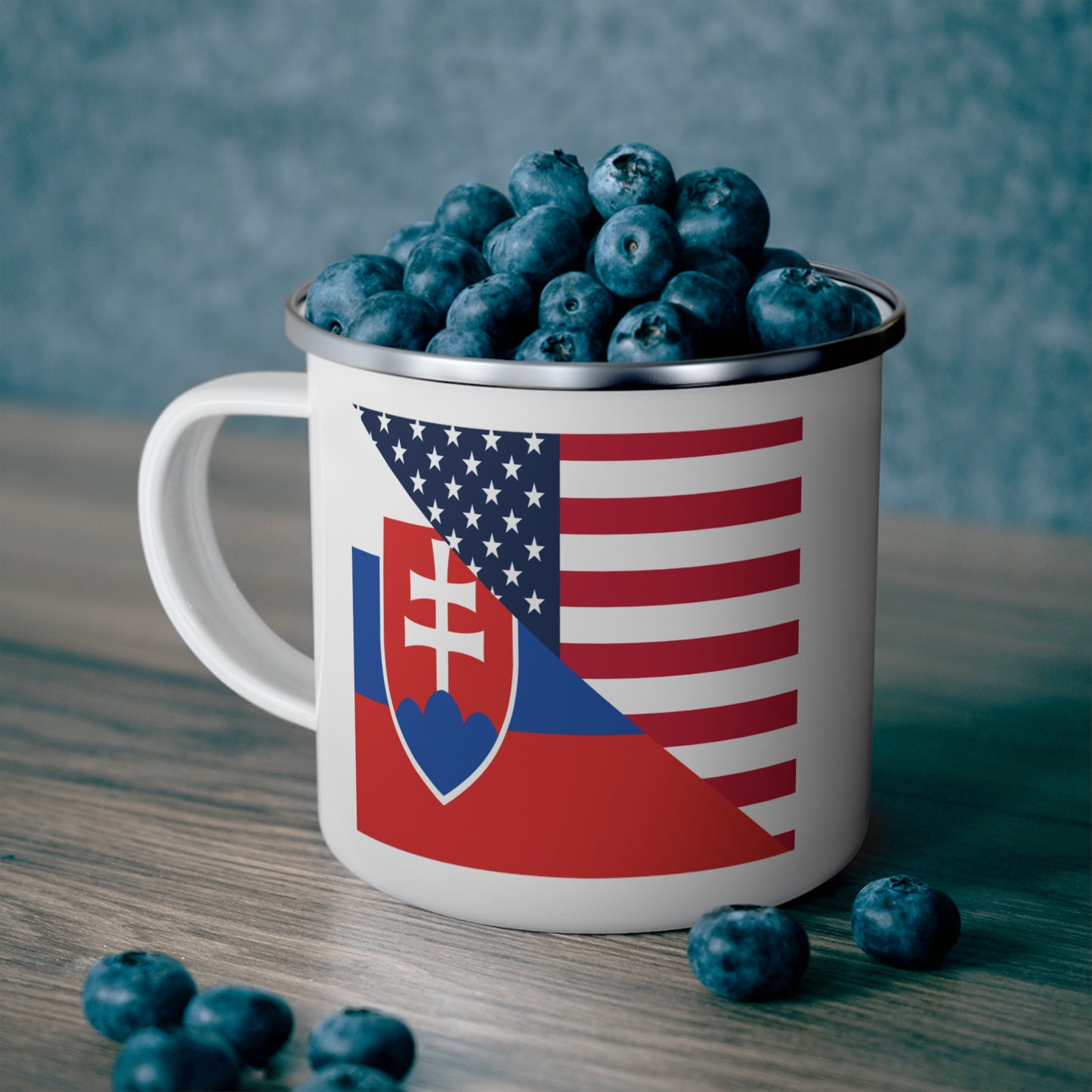 Slovakia American Flag Half Slovakian USA 12oz Enamel Mug