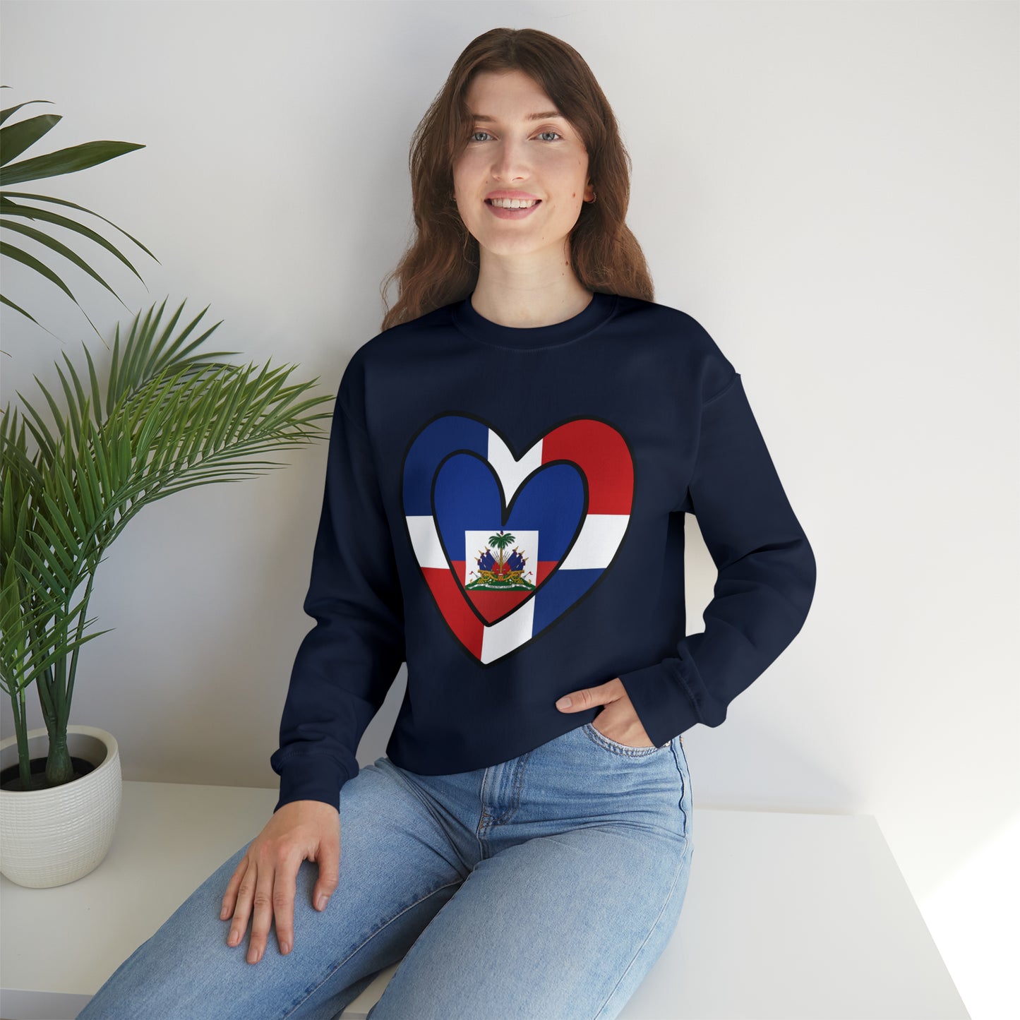 Dominican Haitian Flag Inner Heart DR Republic Haiti  Unisex Sweatshirt