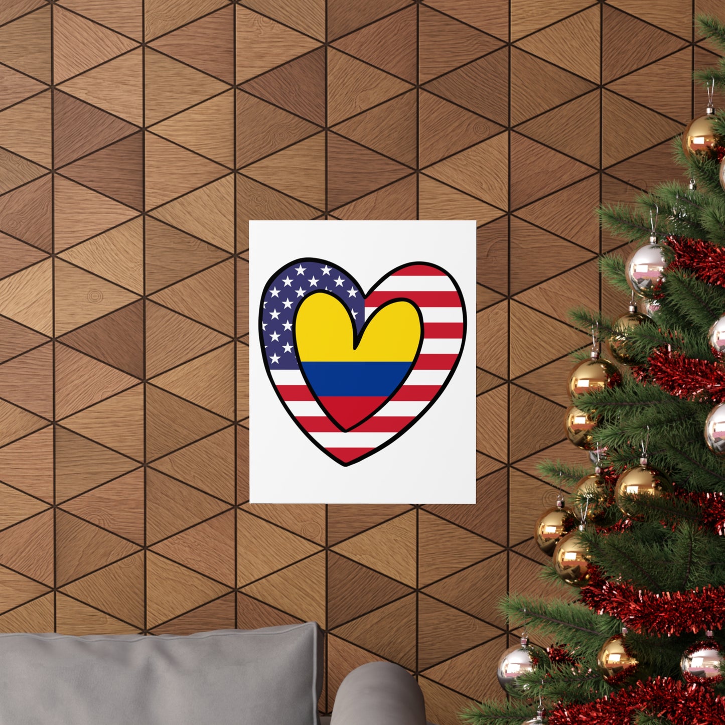 Colombian American Heart Valentines Day Gift Half Colombia USA Flag Premium Matte Poster