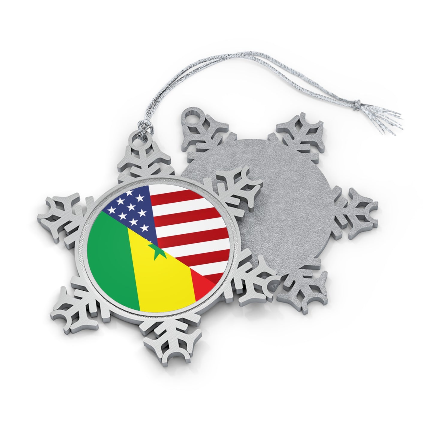 Senegalese American Flag Half Senegal USA Pewter Snowflake Ornament