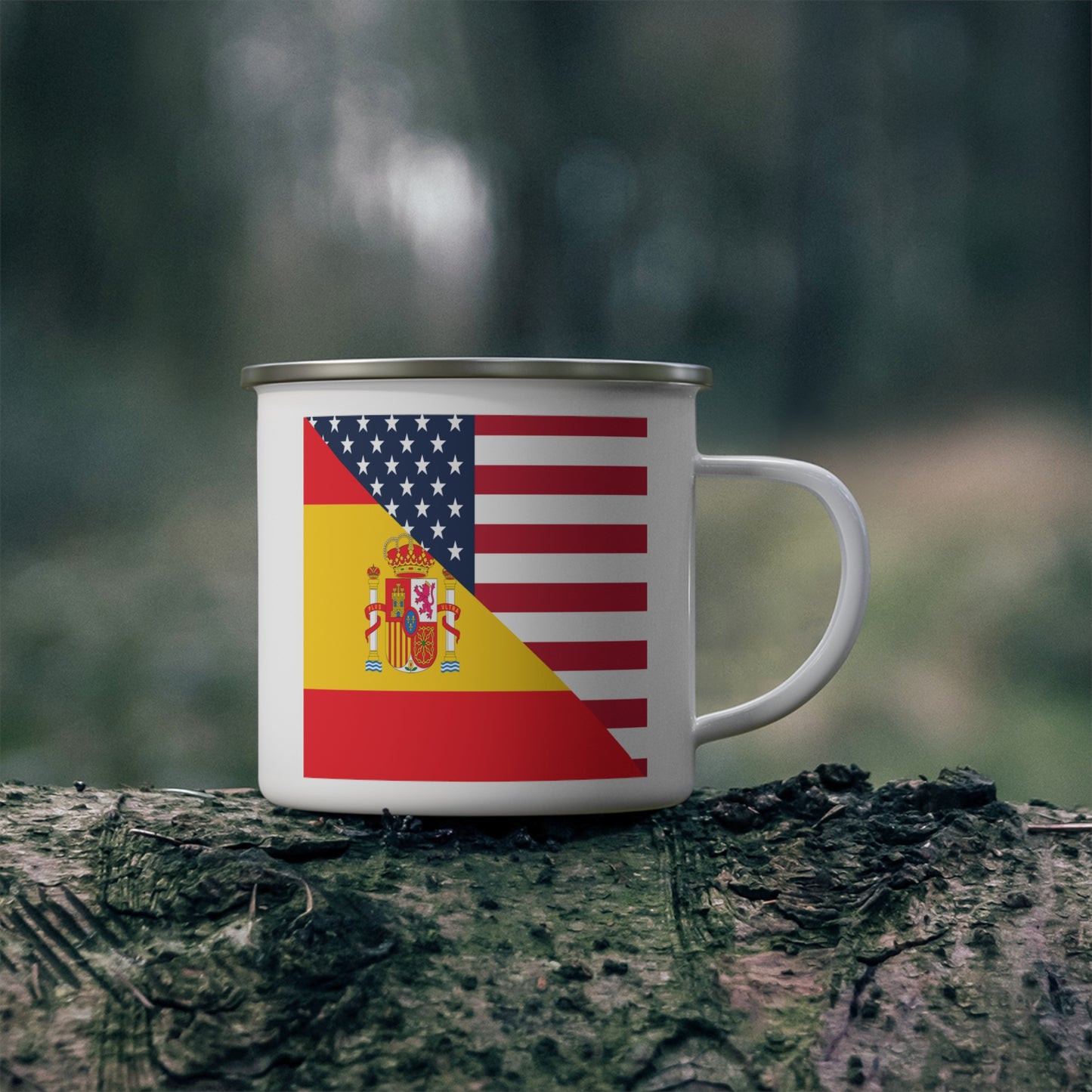 Spain American Flag Half Spanish USA 12oz Enamel Mug