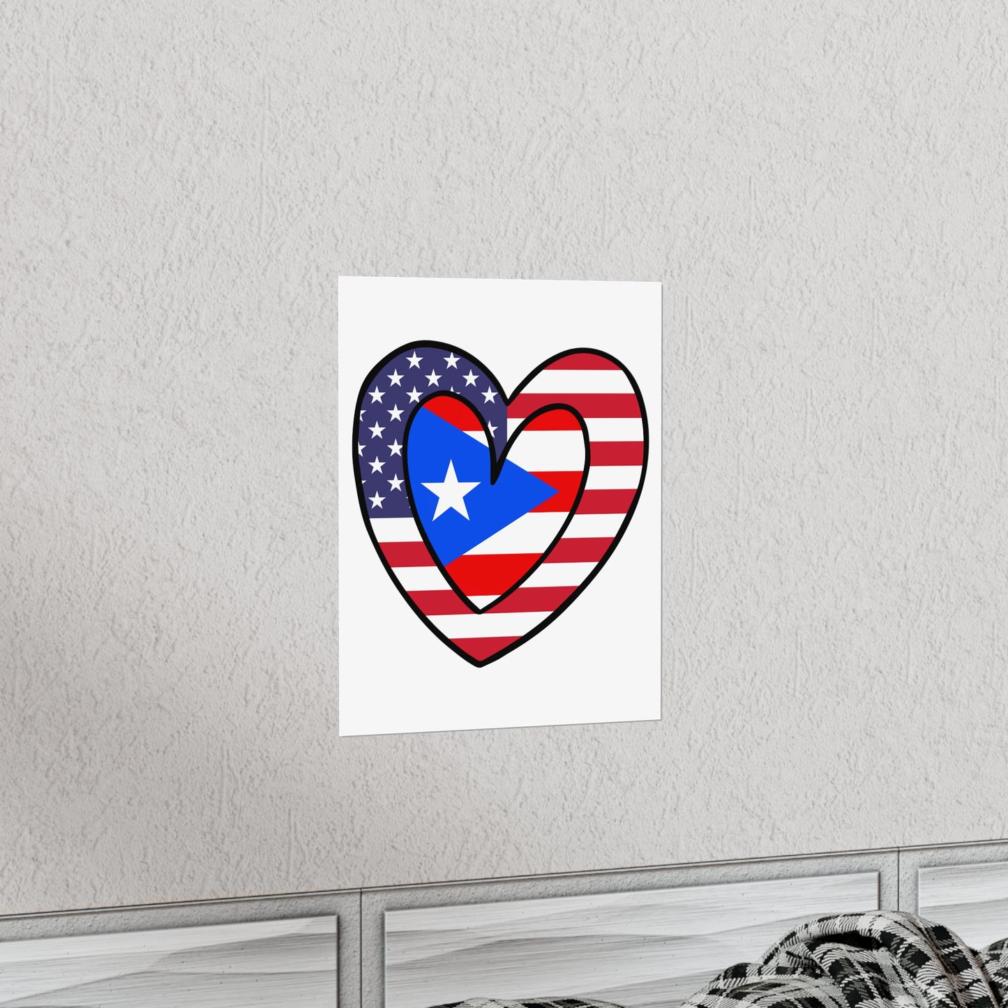 Puerto Rican American Heart Valentines Day Gift Half Boricua PR USA Flag Premium Matte Poster