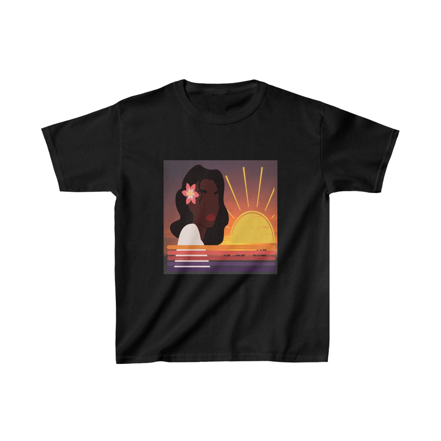 Kids Black Woman Sunset T-Shirt | Unisex Tee Shirt