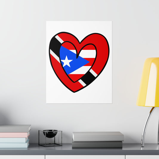 Puerto Rican Trini Heart Valentines Day Gift Half PR Trinidad Flag Premium Matte Poster