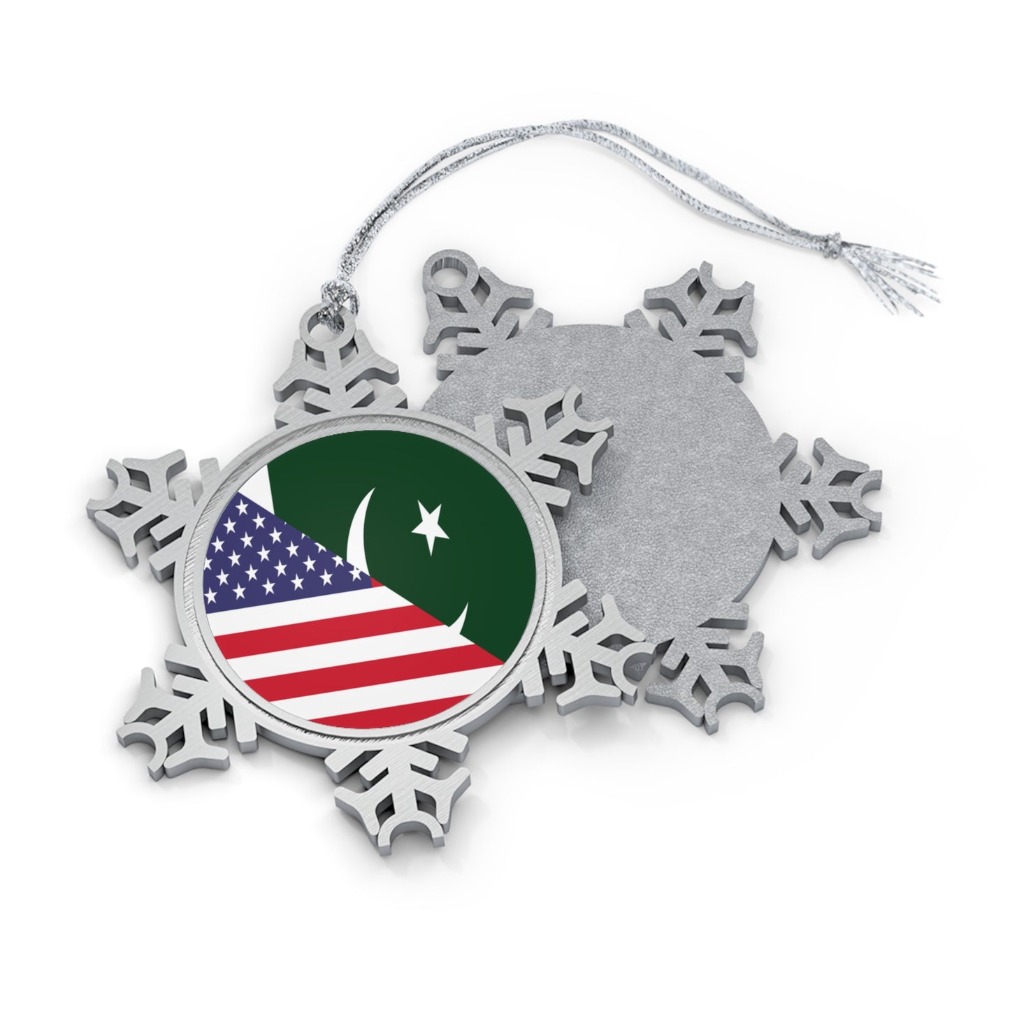 Pakistani American Flag Pakistan USA Pewter Snowflake Ornament