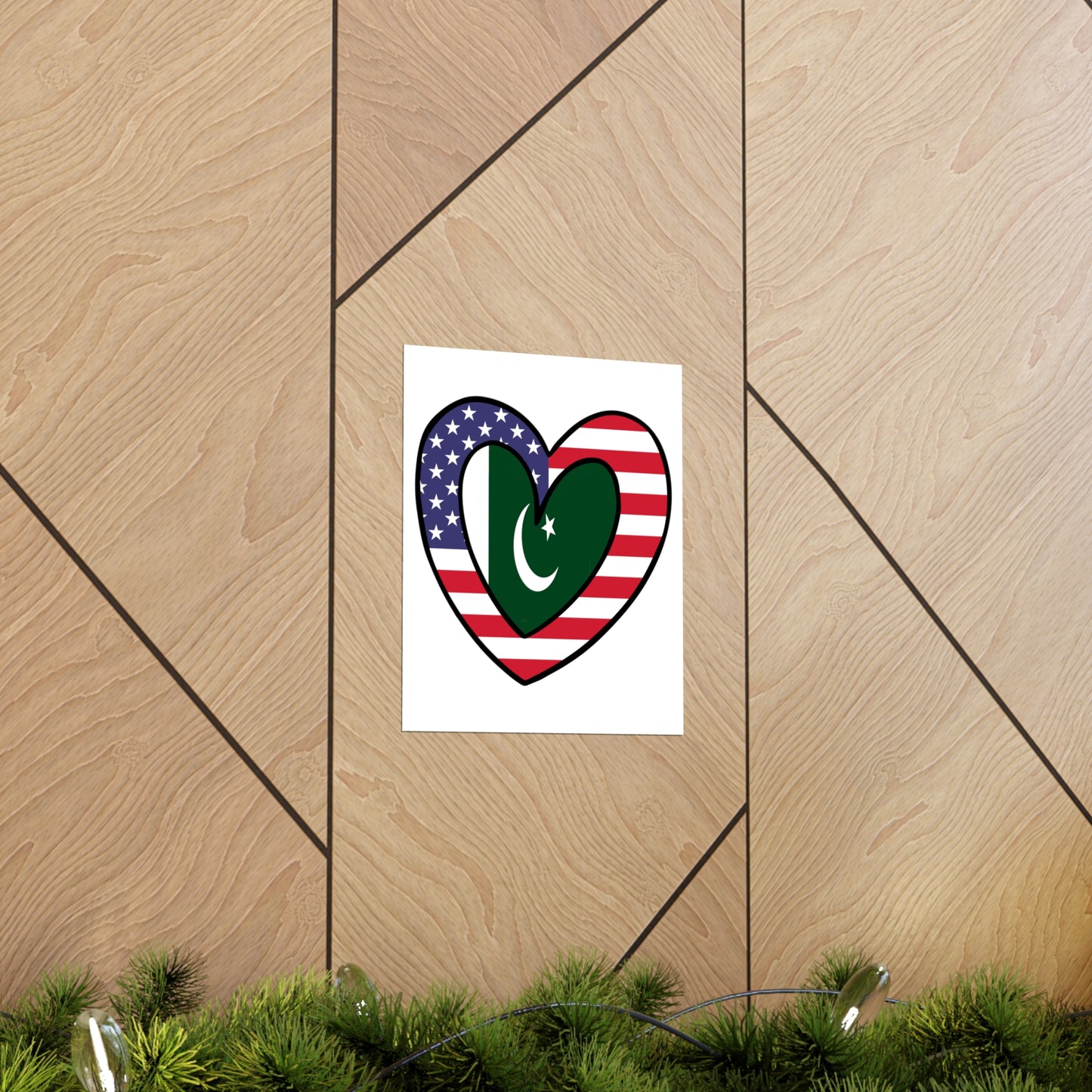 Pakistani American Heart Valentines Day Gift Half Pakistan USA Flag Premium Matte Poster